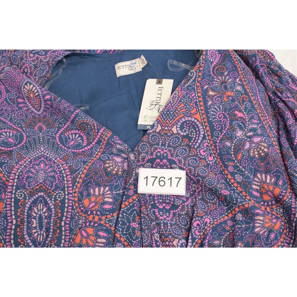 NWT Terra & Sky Plus Size 3X Midi Dress Boho Paisley Blue Comet Festival Indie - Picture 12 of 12